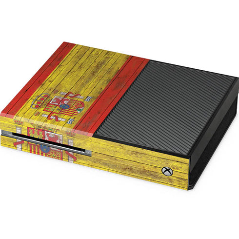 Spain Flag Dark Wood Xbox One Console Skin